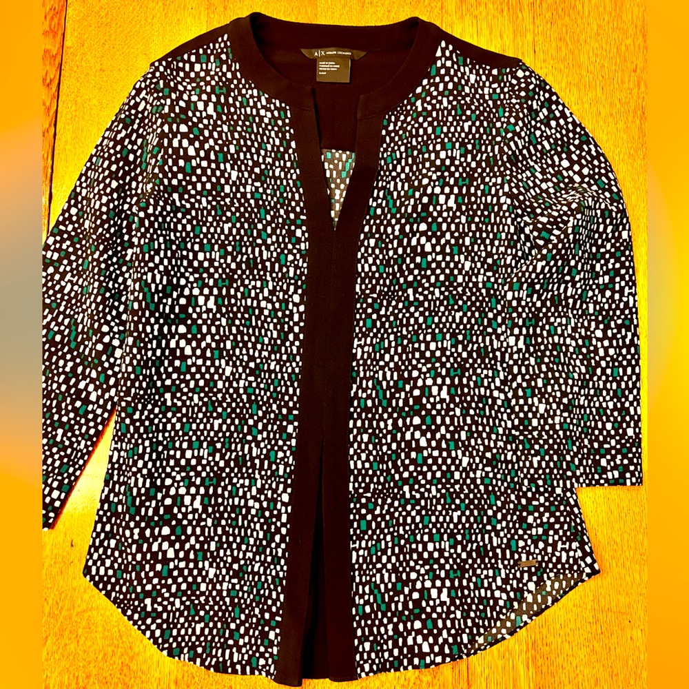 Armani exchange career Blouse Black green geometric career Tunic top size Small